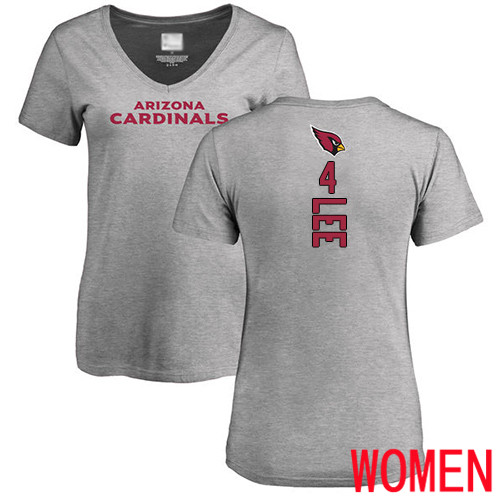 Arizona Cardinals Ash Women Andy Lee Backer V-Neck NFL Football #4 T Shirt->women nfl jersey->Women Jersey